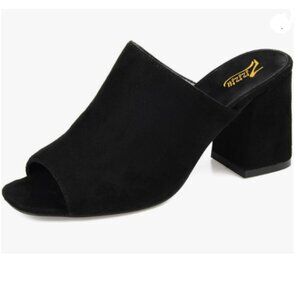 Zszszsu Black Peep Toe Slide Sandals Chunky Heel Mules Casual Outdoor Slipper